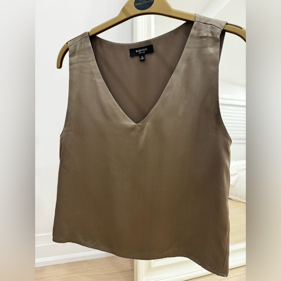 Babaton Silk Murphy Blouse- Dark Taupe/Olive - Picture 7 of 9
